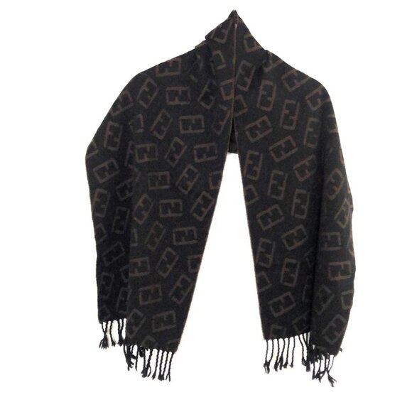 Auth FENDI - Brown Black Wool Scarf - Picture 1 of 6